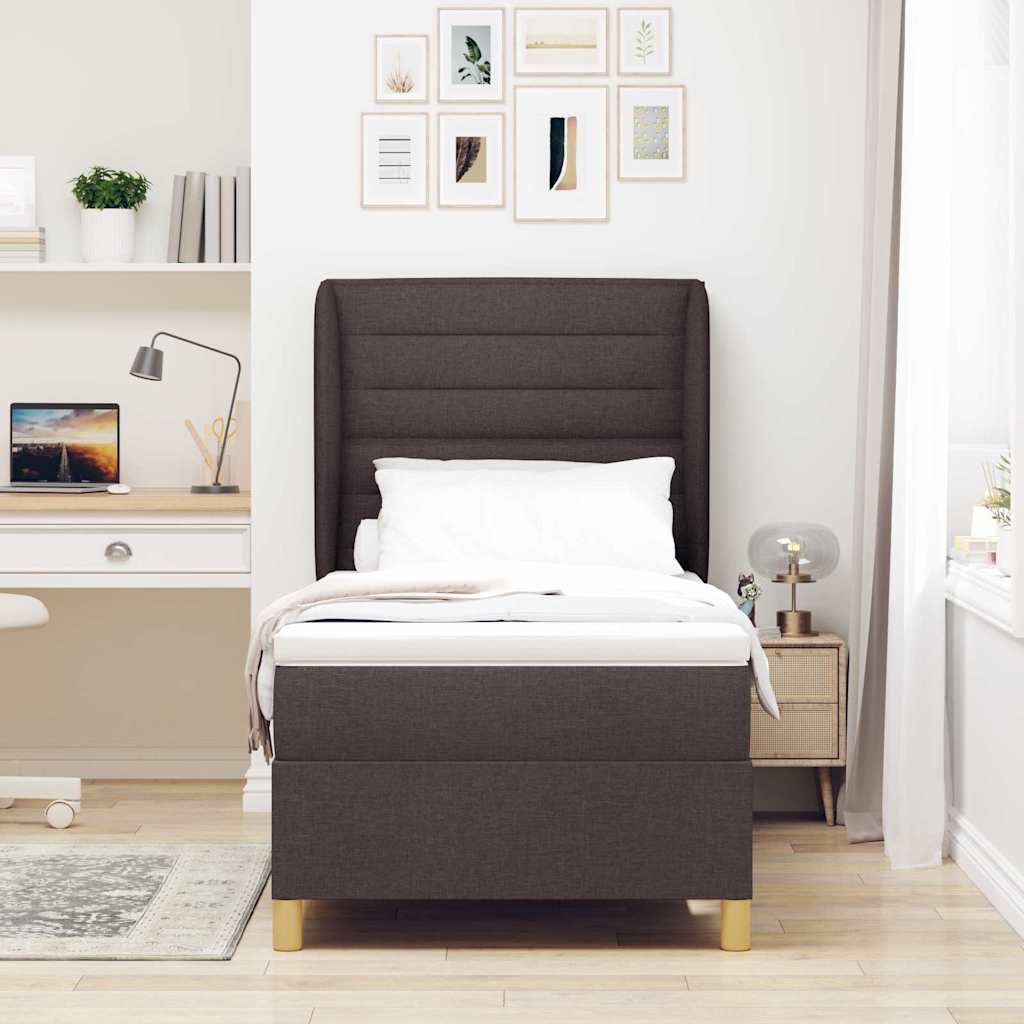 Letto a molle con materasso Marrone Scuro 200 x 90 cm Tessuto
