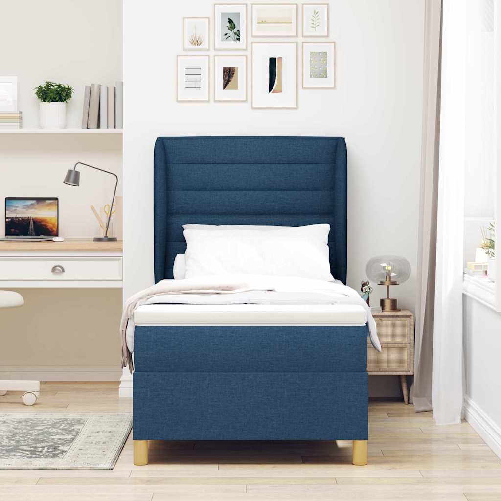 Letto a molle con materasso Blu 200 x 90 cm Tessuto
