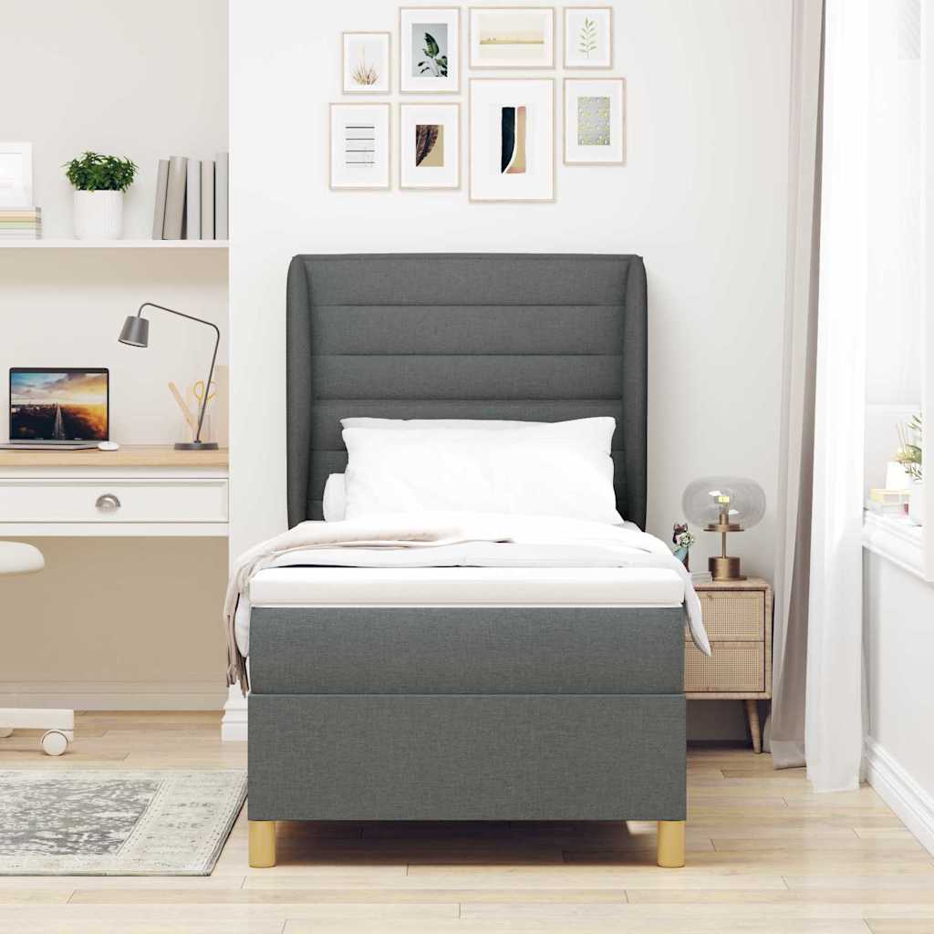 Letto con molle e materasso Grigio Scuro 90x190 cm Tessuto