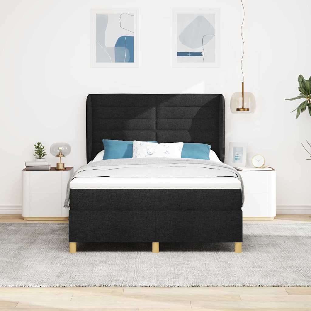 Letto a molle con materasso Nero 190 x 140 cm Tessuto