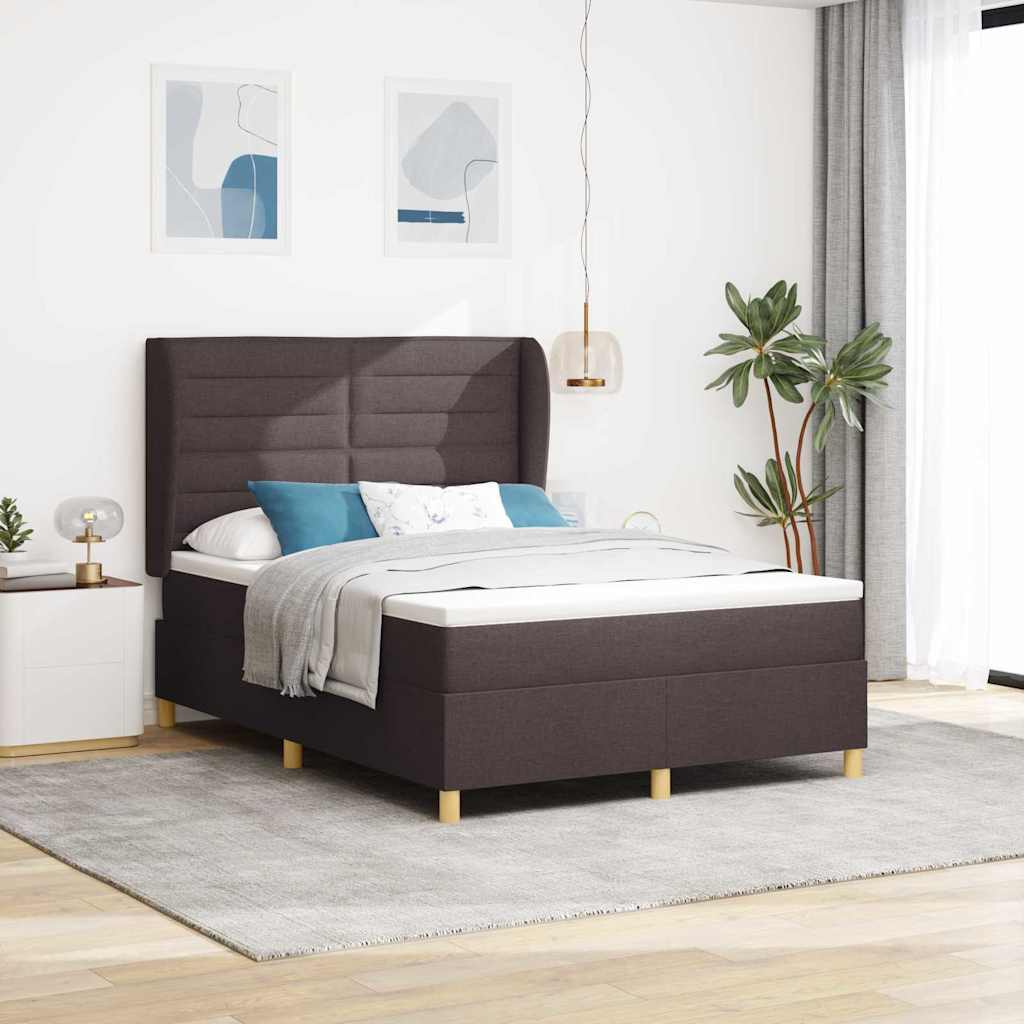 Letto a molle con materasso Marrone Scuro 190 x 140 cm Tessuto