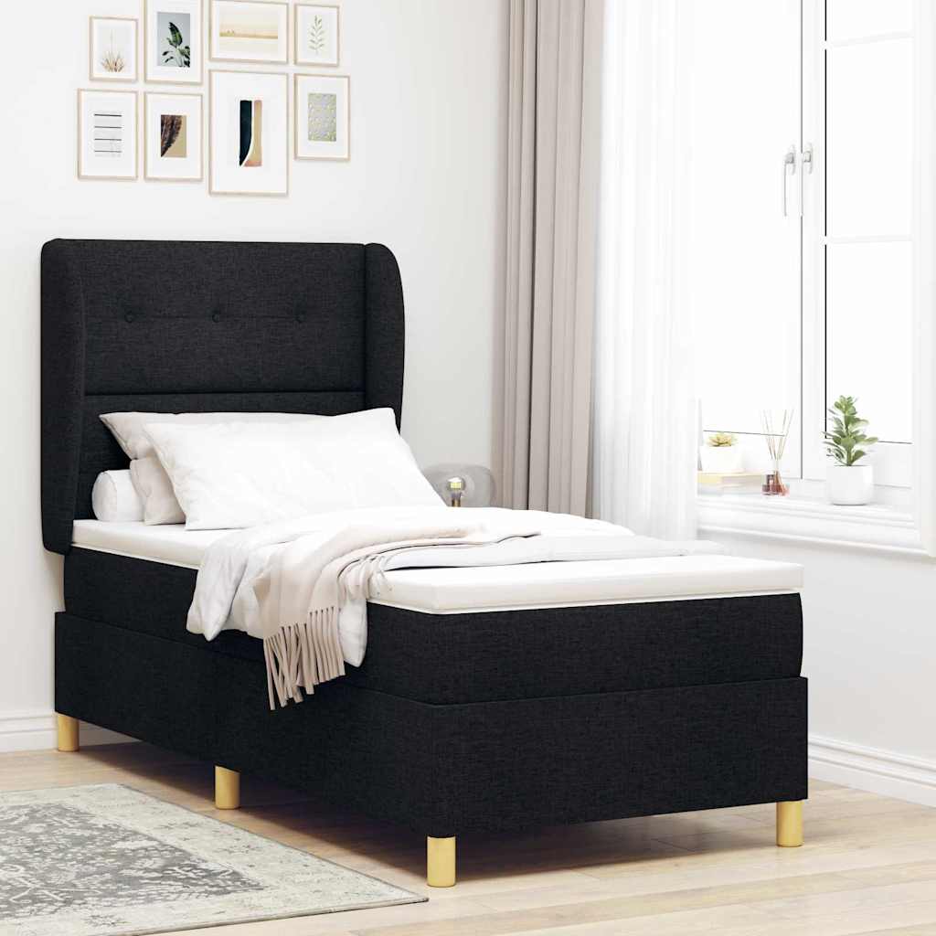 Letto a molle con materasso Nero 190 x 90 cm Tessuto