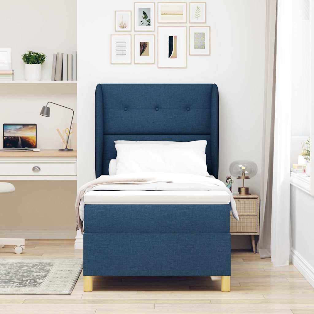 Letto a molle con materasso Blu 190 x 90 cm Tessuto