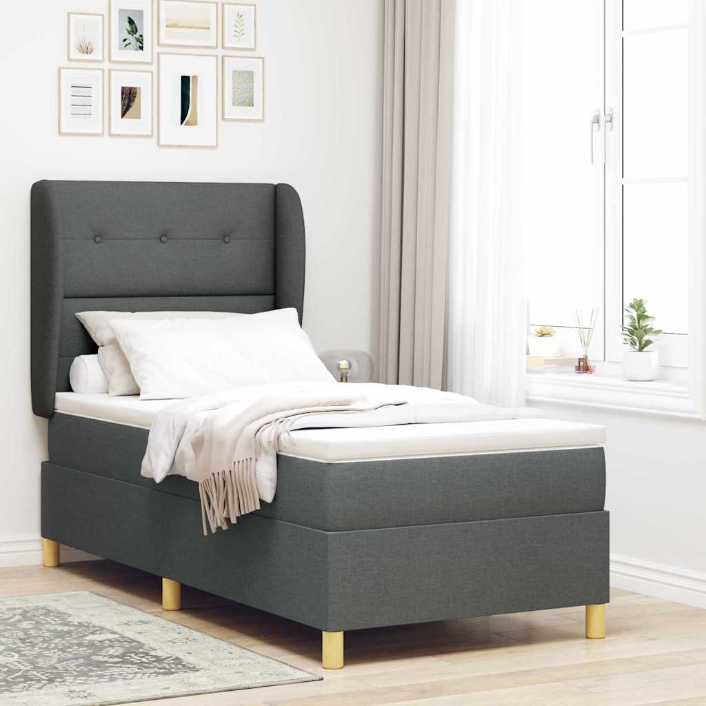 Letto a molle con materasso Grigio scuro 200 x 90 cm Tessuto