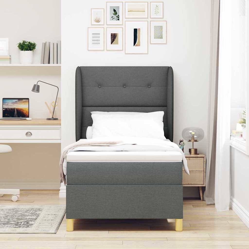 Letto a molle con materasso Grigio scuro 200 x 90 cm Tessuto