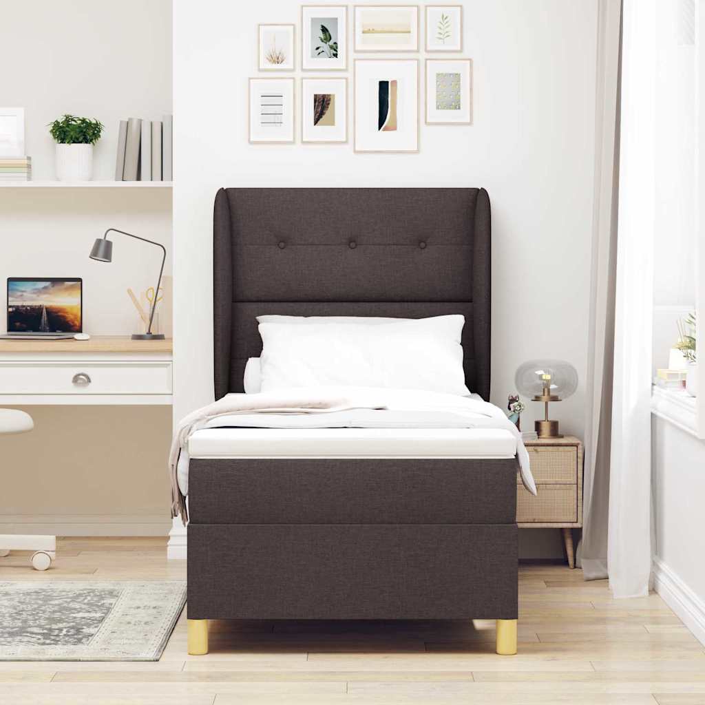Letto a molle con materasso Marrone Scuro 200 x 90 cm Tessuto