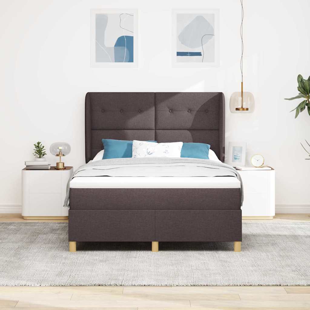 Letto a molle con materasso Marrone Scuro 190 x 140 cm Tessuto