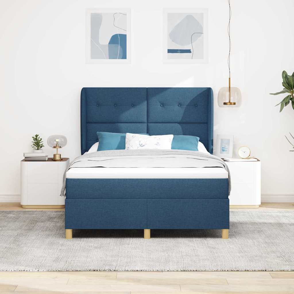 Letto a molle con materasso Blu 200 x 140 cm Tessuto