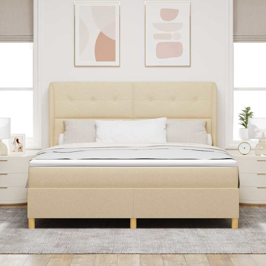 Letto a molle con materasso Crema 200 x 180 cm Tessuto