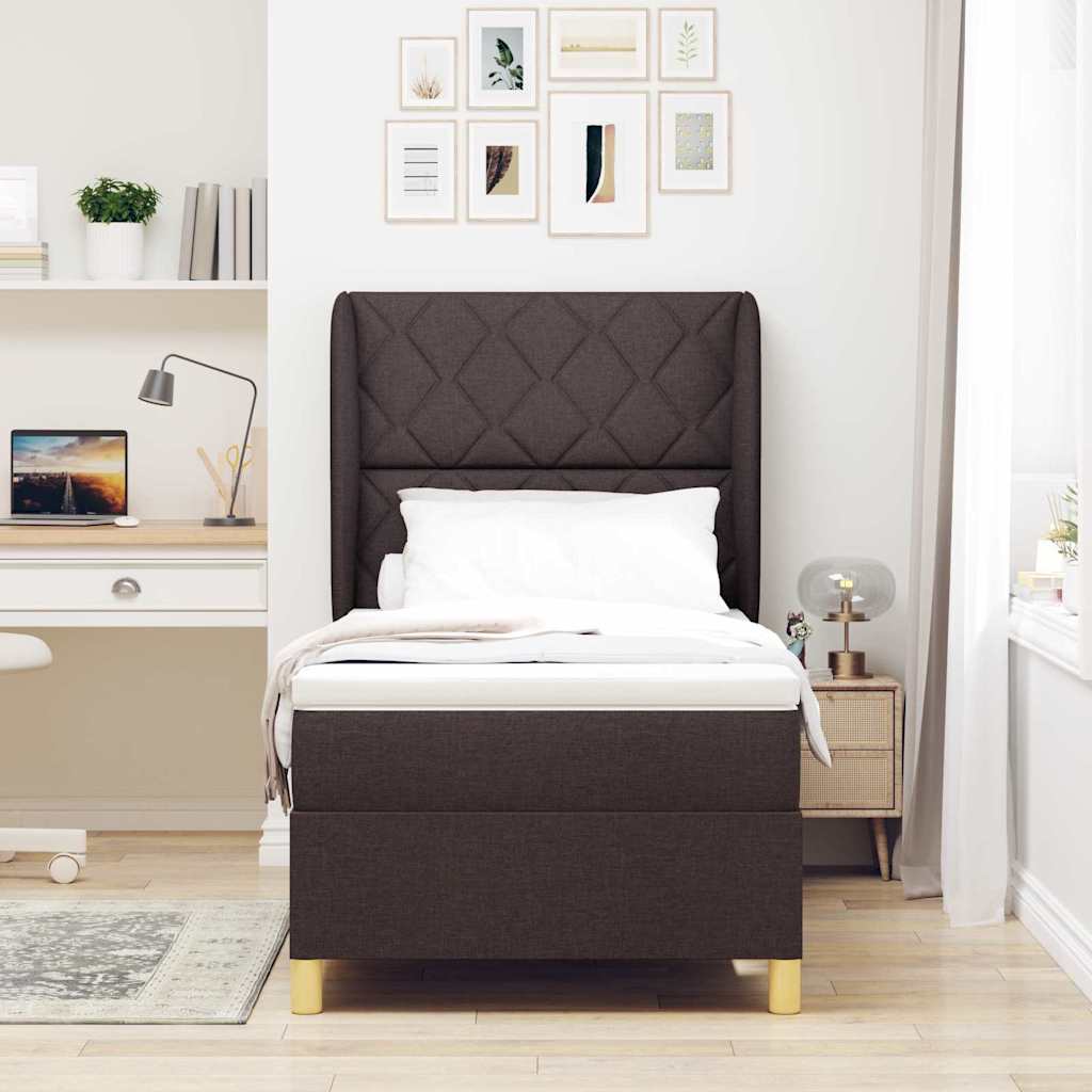 Letto a molle con materasso Marrone Scuro 200 x 100 cm Tessuto