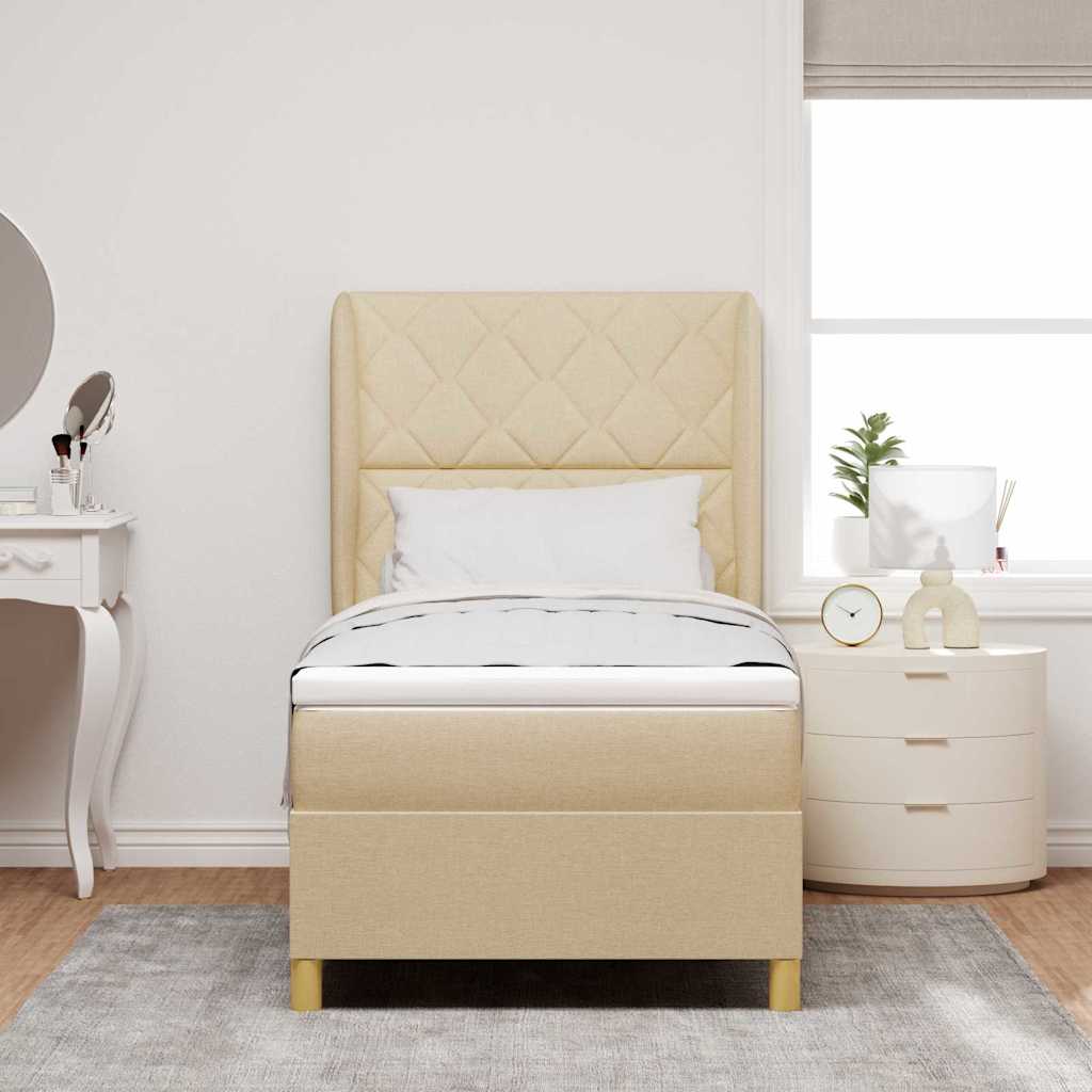 Letto a molle con materasso Crema 200 x 100 cm Tessuto