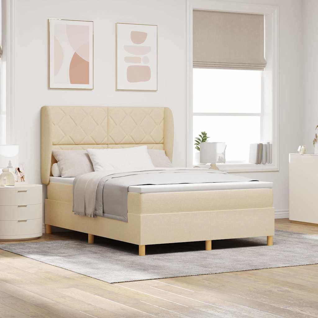 Letto a molle con materasso Crema 200 x 160 cm Tessuto