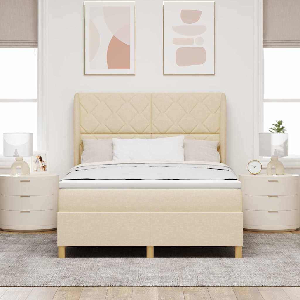 Letto a molle con materasso Crema 200 x 160 cm Tessuto
