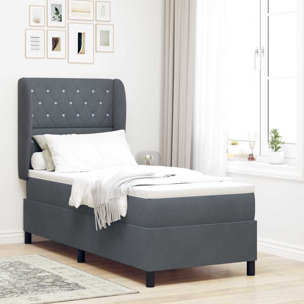 Letto a molle con materasso Grigio scuro 200 x 80 cm Velluto