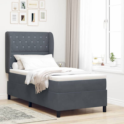 Letto a molle con materasso Grigio scuro 190 x 90 cm Velluto