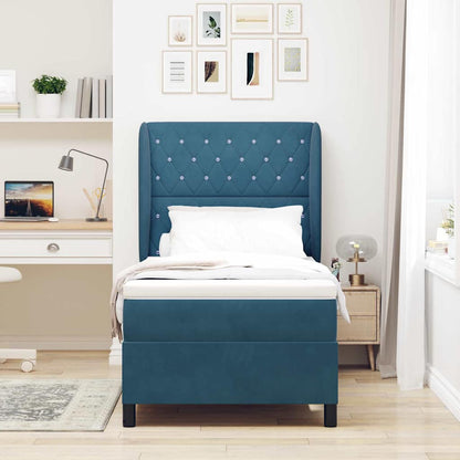 Letto a molle con materasso Blu Scuro 190 x 90 cm Velluto