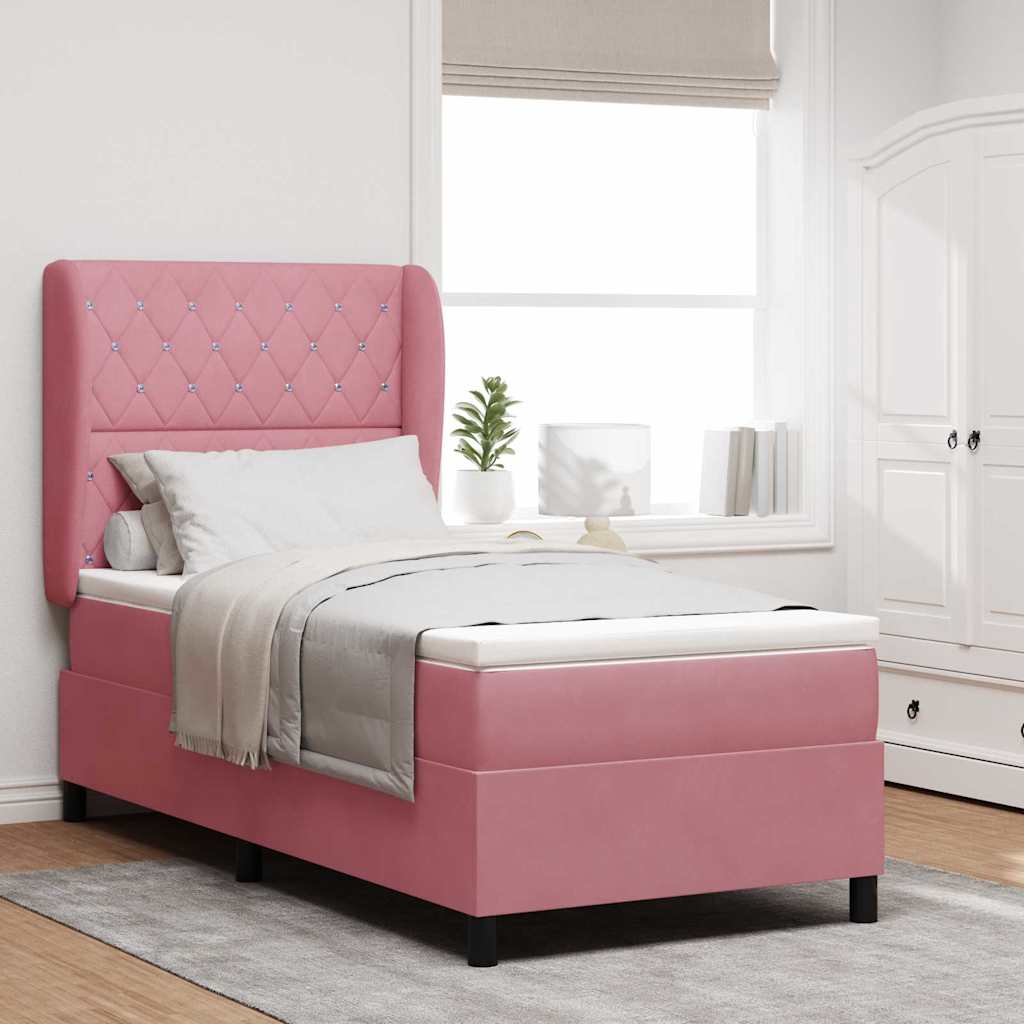 Letto a molle con materasso Rosa 190 x 90 cm Velluto