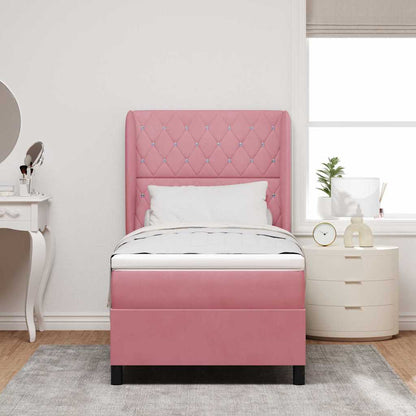 Letto a molle con materasso Rosa 190 x 90 cm Velluto
