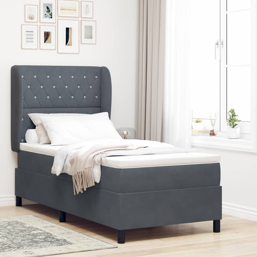 Letto a molle con materasso Grigio scuro 200 x 90 cm Velluto