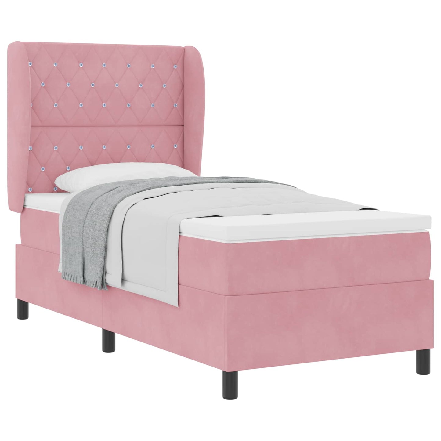 Letto a molle con materasso Rosa 200 x 90 cm Velluto