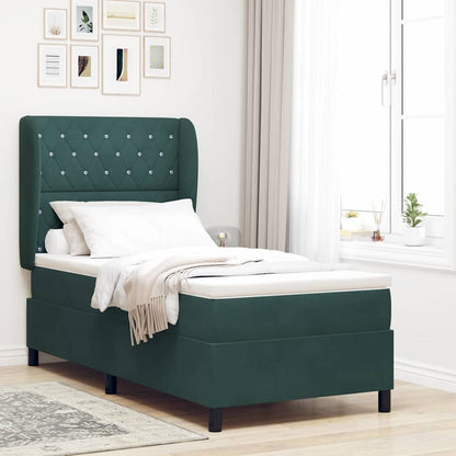 Letto a molle con materasso Verde Scuro 200 x 100 cm Velluto