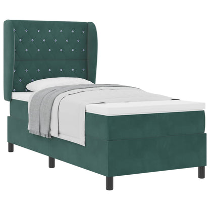 Letto a molle con materasso Verde Scuro 200 x 100 cm Velluto
