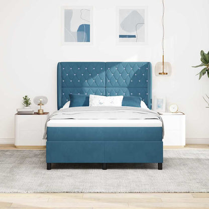 Letto a molle con materasso Blu Scuro 190 x 140 cm Velluto