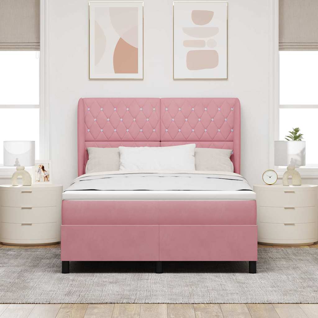 Letto a molle con materasso Rosa 190 x 140 cm Velluto