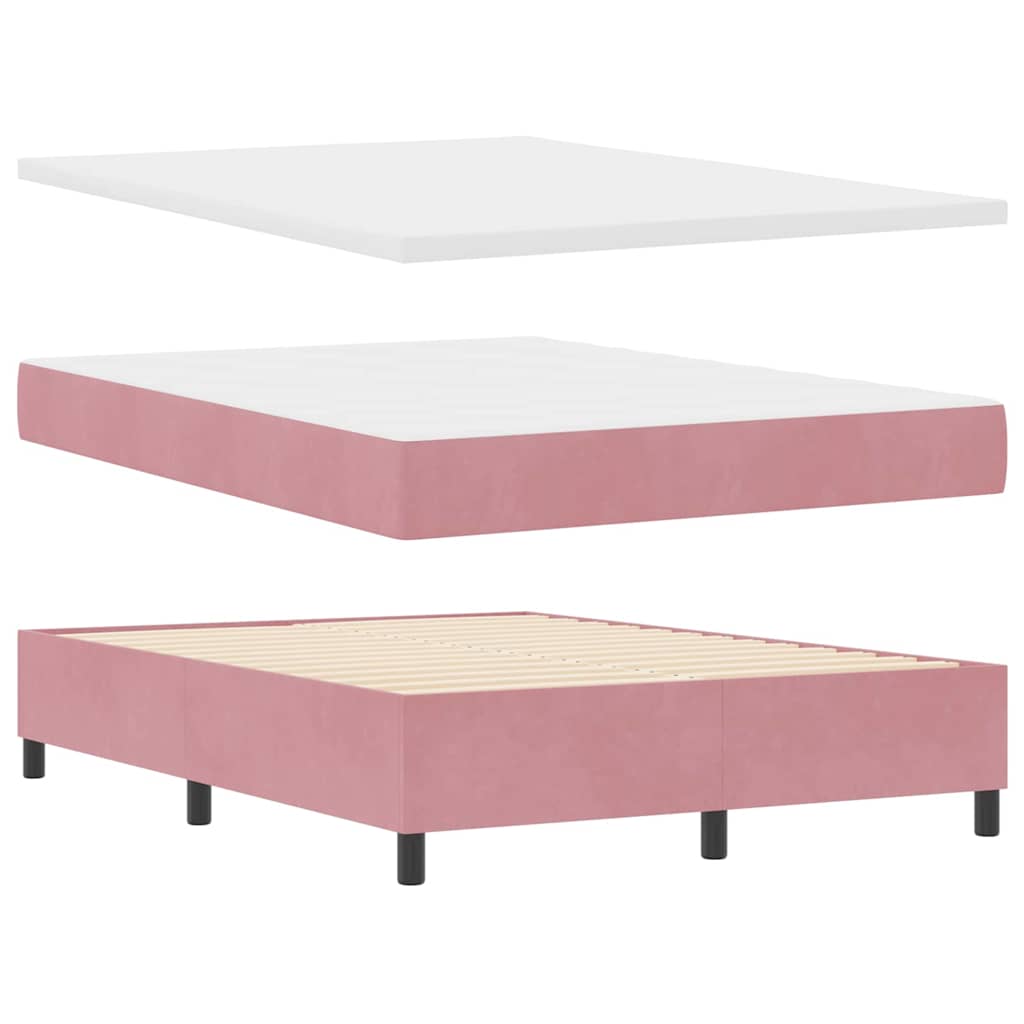 Letto a molle con materasso Rosa 190 x 140 cm Velluto