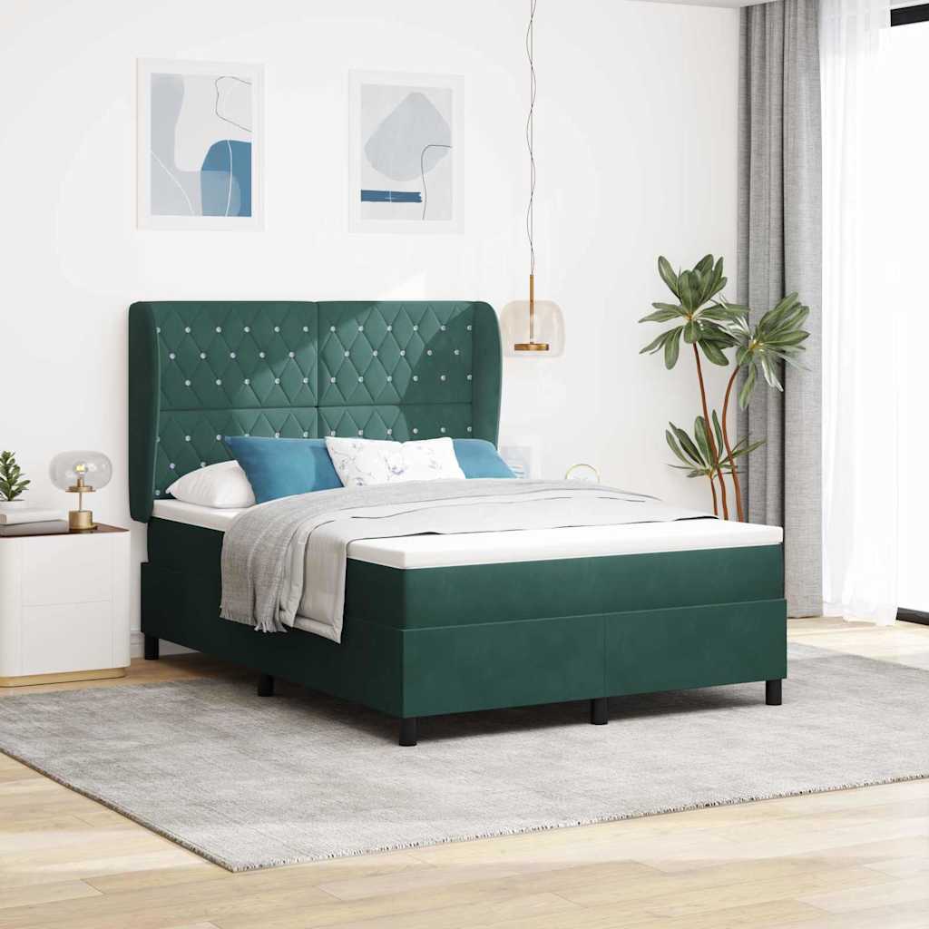 Letto a molle con materasso Verde Scuro 200 x 140 cm Velluto