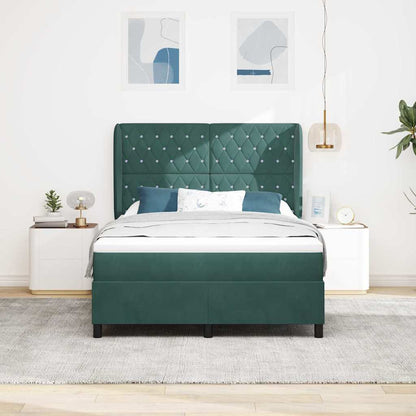 Letto a molle con materasso Verde Scuro 200 x 140 cm Velluto