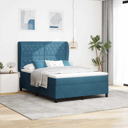 Letto a molle con materasso Blu Scuro 200 x 140 cm Velluto