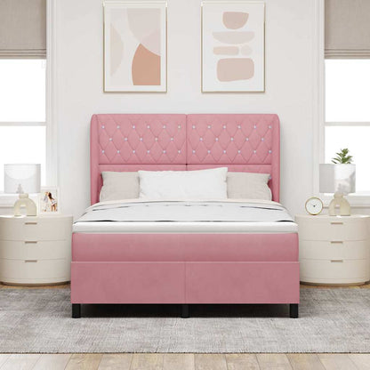 Letto a molle con materasso Rosa 200 x 140 cm Velluto