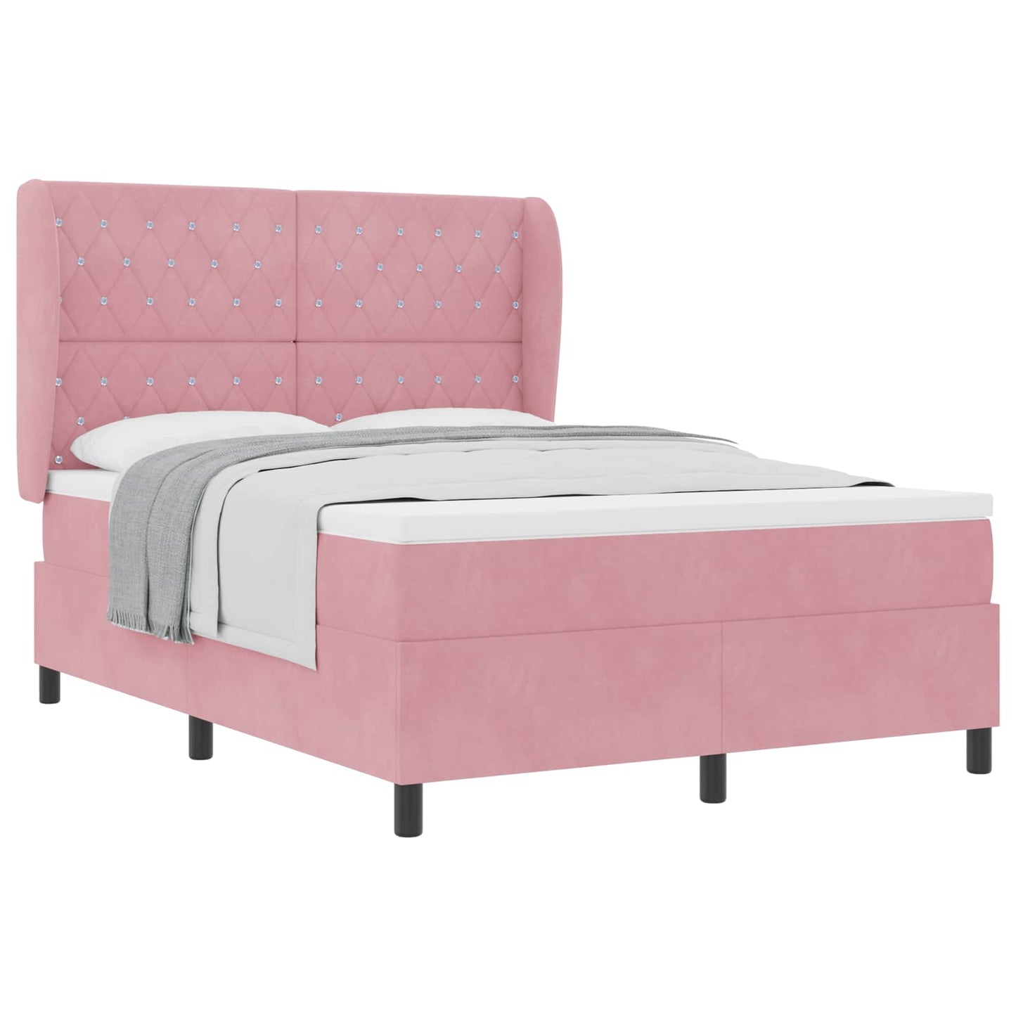 Letto a molle con materasso Rosa 200 x 140 cm Velluto