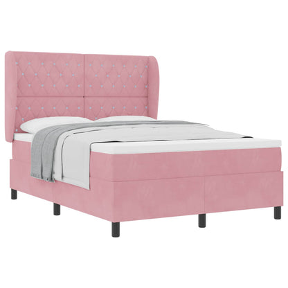 Letto a molle con materasso Rosa 200 x 140 cm Velluto