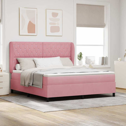 Letto a molle con materasso Rosa 200 x 180 cm Velluto