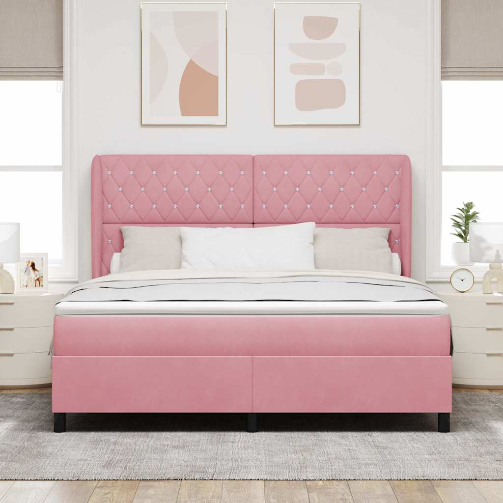 Letto a molle con materasso Rosa 200 x 180 cm Velluto