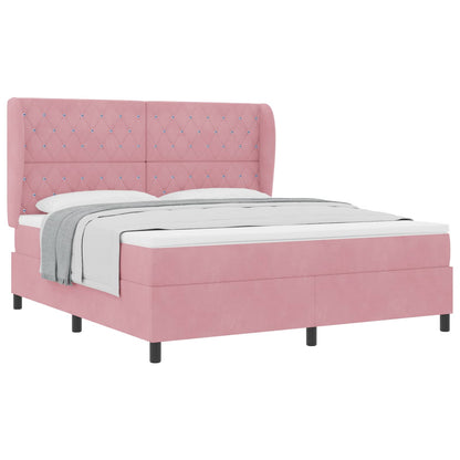Letto a molle con materasso Rosa 200 x 180 cm Velluto