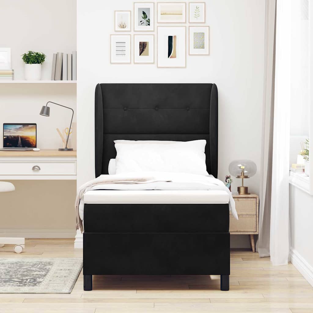 Letto a molle con materasso Nero 200 x 80 cm Velluto