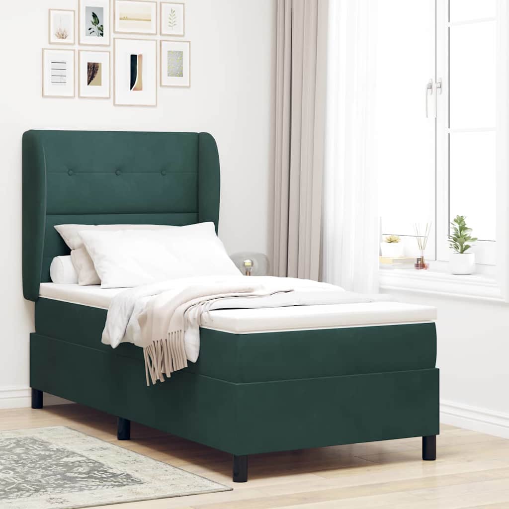 Letto a molle con materasso Verde Scuro 200 x 80 cm Velluto