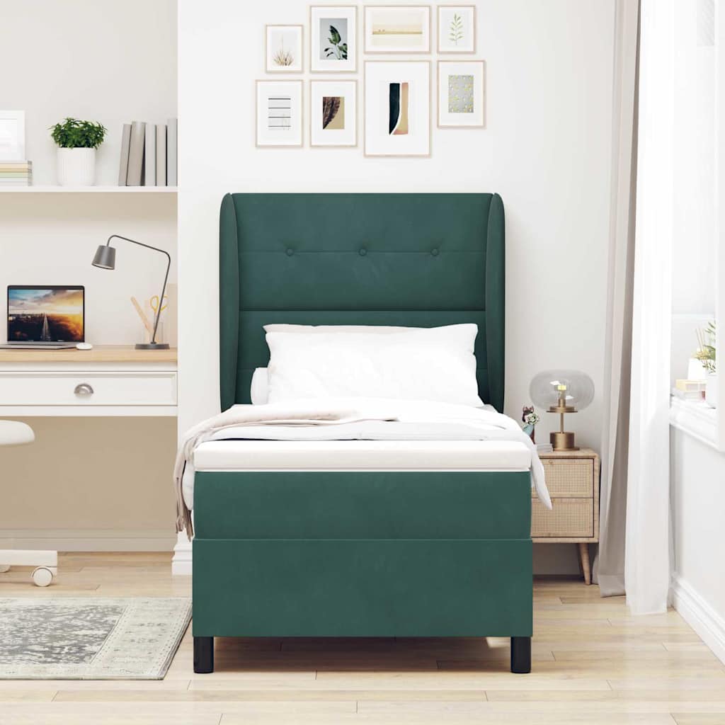 Letto a molle con materasso Verde Scuro 200 x 80 cm Velluto