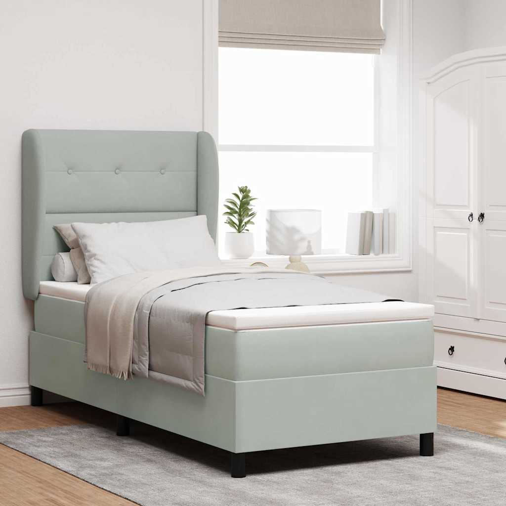 Letto a molle con materasso Grigio chiaro 190 x 90 cm Velluto