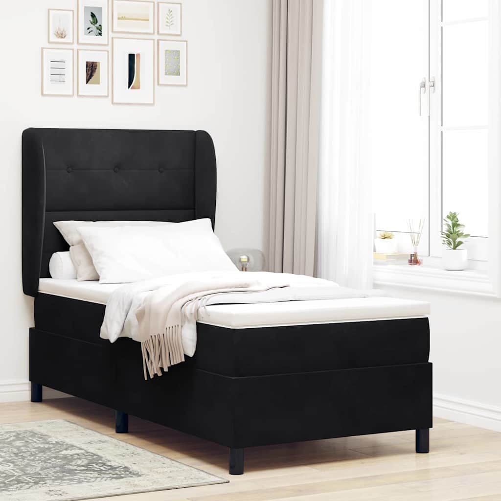 Letto a molle con materasso Nero 190 x 90 cm Velluto