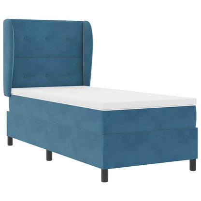 Letto a molle con materasso Blu Scuro 190 x 90 cm Velluto