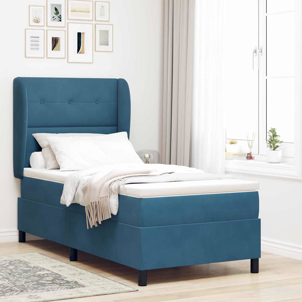 Letto a molle con materasso Blu Scuro 200 x 90 cm Velluto