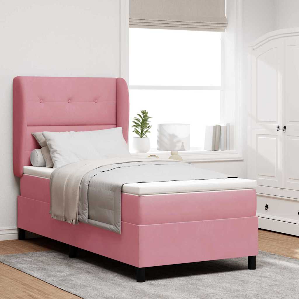 Letto a molle con materasso Rosa 200 x 90 cm Velluto