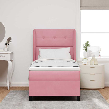 Letto a molle con materasso Rosa 200 x 90 cm Velluto