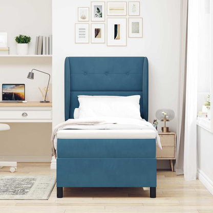 Letto a molle con materasso Blu Scuro 200 x 100 cm Velluto
