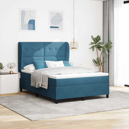 Letto a molle con materasso Blu Scuro 190 x 140 cm Velluto
