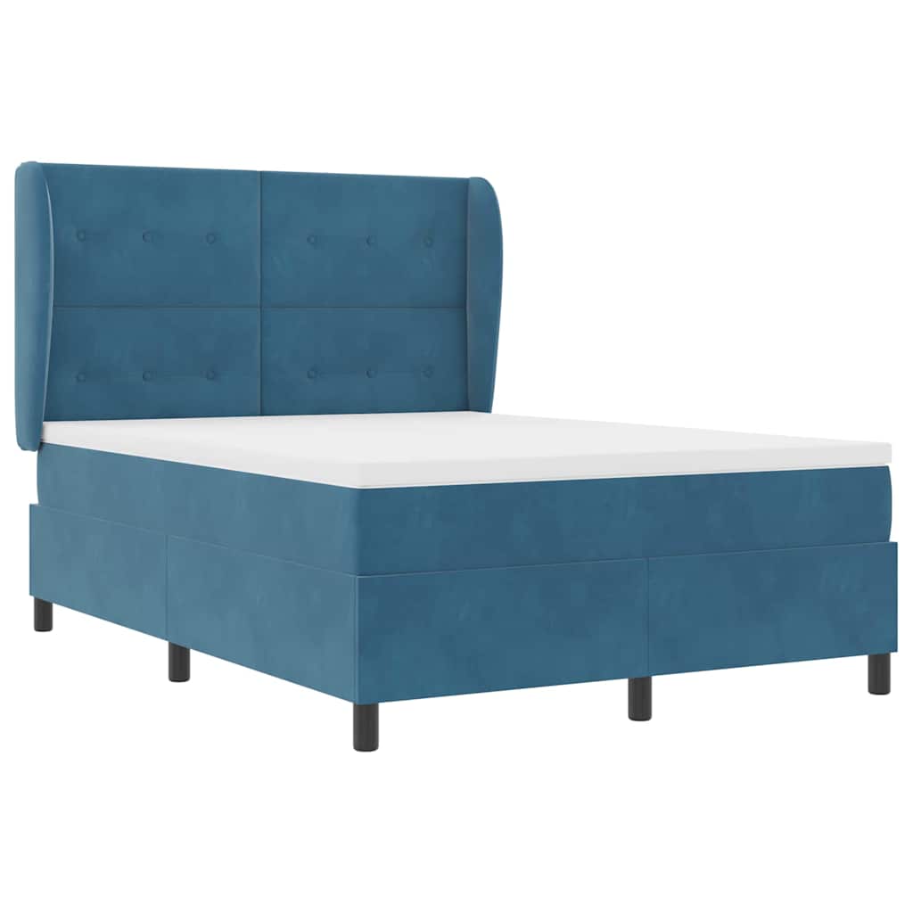 Letto a molle con materasso Blu Scuro 190 x 140 cm Velluto